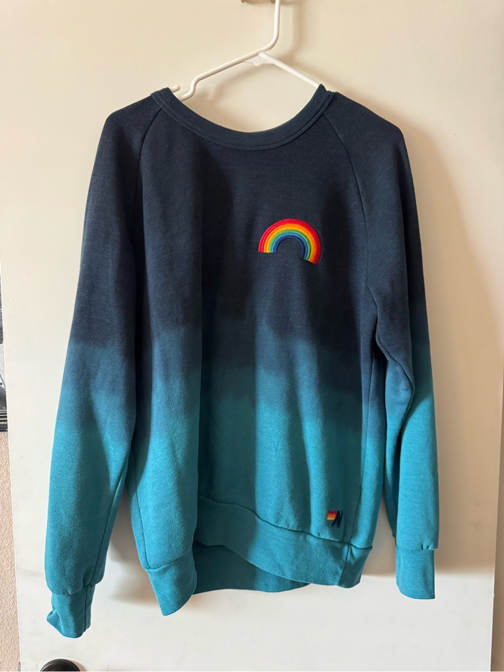 Aviator Nation Teal Ombre Rainbow Embroidered Women’s Sweatshirt- medium